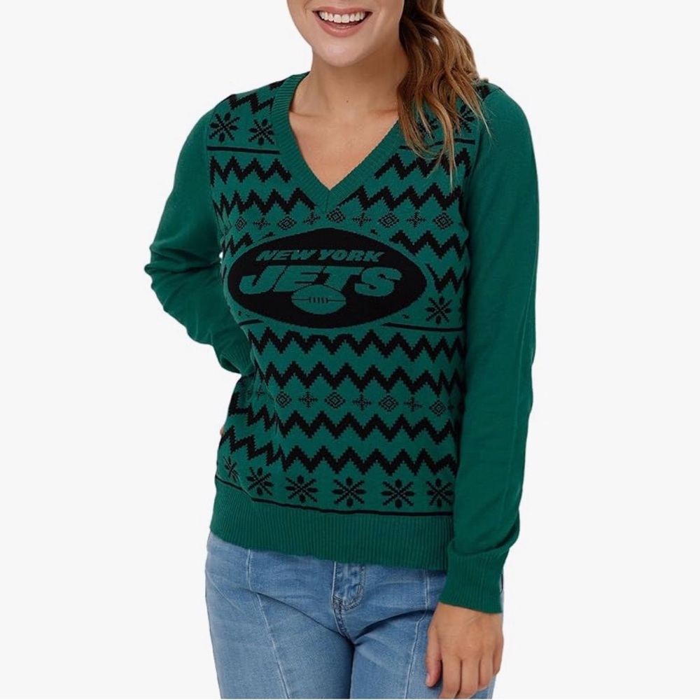 FOCO New York Jets V-Neck “Ugly Sweater”